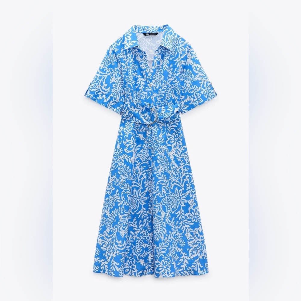 Zara Linen Print Dress - New with Tags - Picture 1 of 2